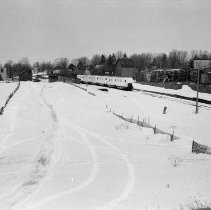 K-72-05-01 Work train at C.N.R. Station, Chesley, ON, April 1972