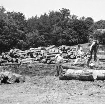 K-74-14-22 Howard with Sally & Dale looking for metal in logs at sawmill
