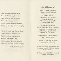 Memorial card, Mrs. Albert Ritchie (Sarah Jane Robinson)