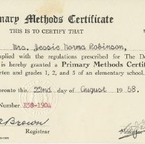 Primary Methods Certificate, Jessie Norma Robinson