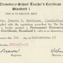 Permanent Elementary School Teacher's Certificate, Jessie N. Robinson (MacA