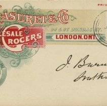 M. Masuret & Co post card to J. Burns, front
