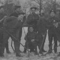 12: Members of the 160th Battalion playing hockey, England 1917