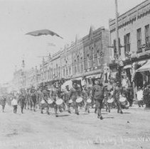 18: The 160th Battalion marching through Chesley from Walkerton, June 1916