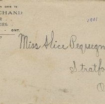Envelope from A. Marchand, Jeweller and Optician, Port Elgin   Side 1