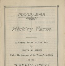 Program for play "Hick'ry Farm", Chesley, 1923 - Front Cover