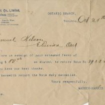 Ax2011.306.050 - Massey Harris, Toronto, Receipt, 1891
