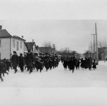Brass band marching in winter