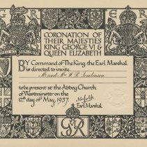 Coronation of King George VI invitation