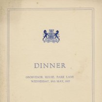 Dinner program, Grosvenor House on May 19, 1937