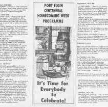 Port Elgin Centennial  Homecoming Week Programme