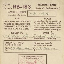 James Symon Ration Card - front