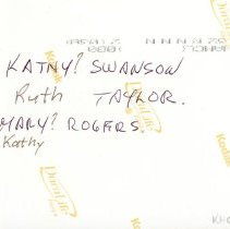Kathy(?) Swanson, Ruth Taylor, Mary(?) Rogers