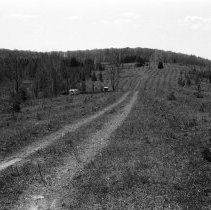K-82-01-00 Vehicle track leading through a partially tilled field.