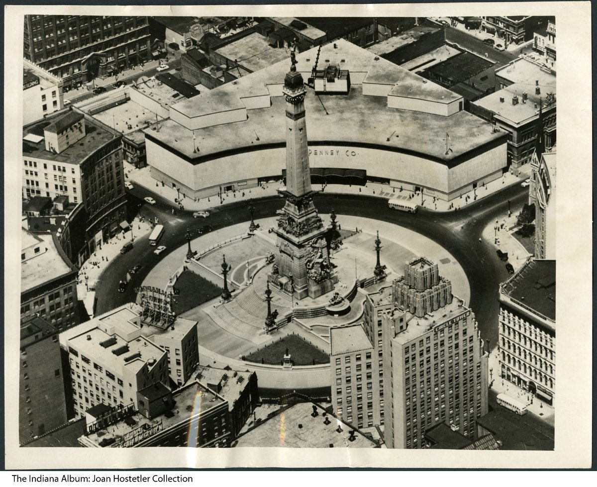 Aerial view of Monument Circle, Indianapolis, Indiana, 1951 This