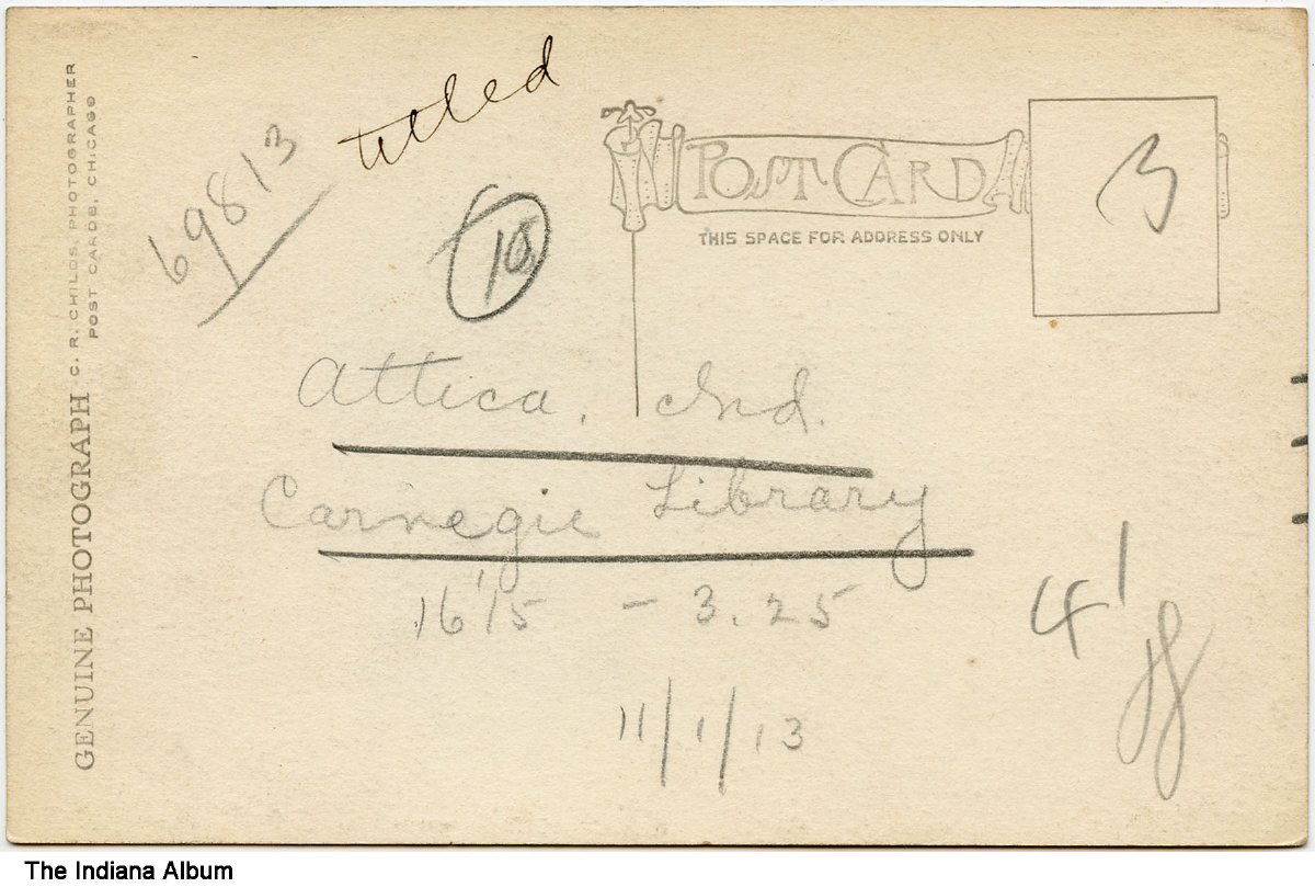 Carnegie Library, Attica, Indiana, circa 1910 Indiana Album, Inc.