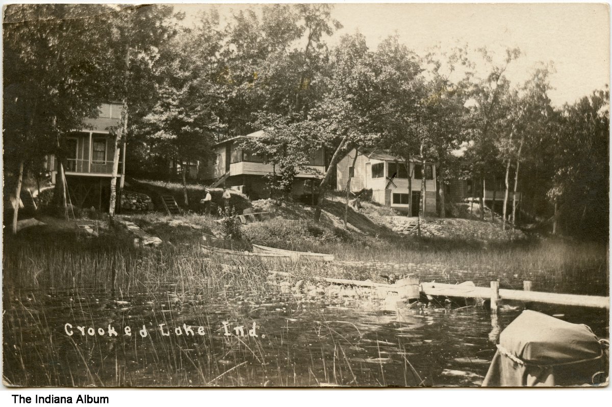 Cabins on Crooked Lake, Angola, Indiana, circa 1916 Postmarked July