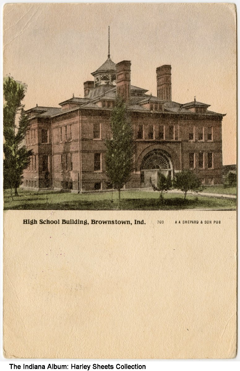 Brownstown High School, Brownstown, Indiana, circa 1908 Postmarked