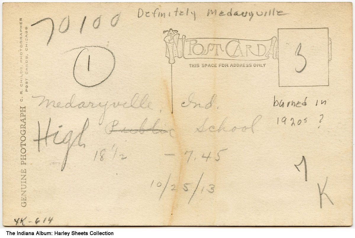 High School, Medaryville, Indiana, circa 1913 The school, which stood