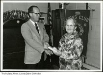 Loretta Dahm receiving an award, Warsaw, Indiana, 1978
