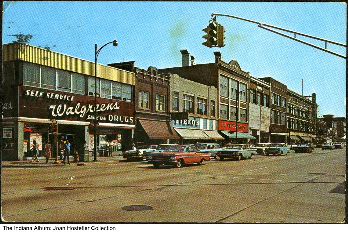 Downtown businesses, Gary, Indiana, circa 1965 Seen are Walgreen's