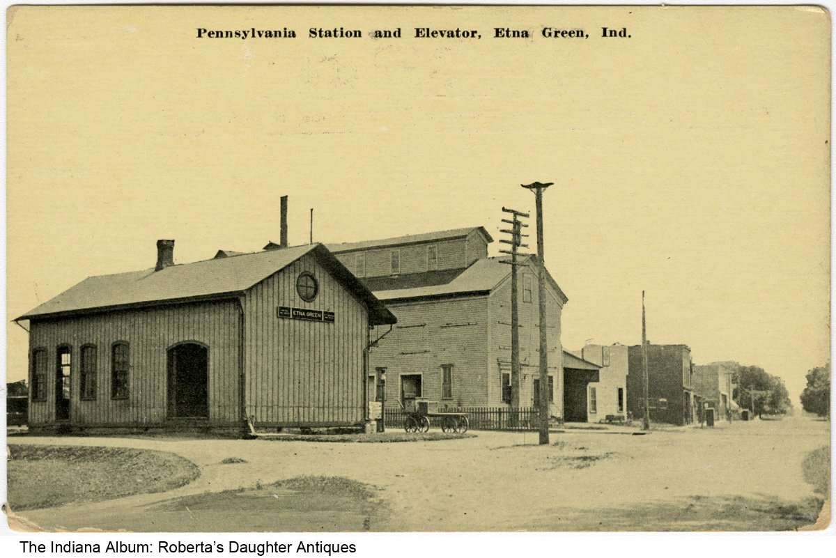 Pennsylvania railroad train station and grain elevator, Etna Green