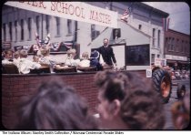 Hoosier School Master float in Warsaw Centennial Parade, Warsaw, Indiana, July 5, 1954