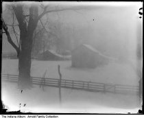 Arnold farm buildings in winter, Rushville, Indiana, circa 1903