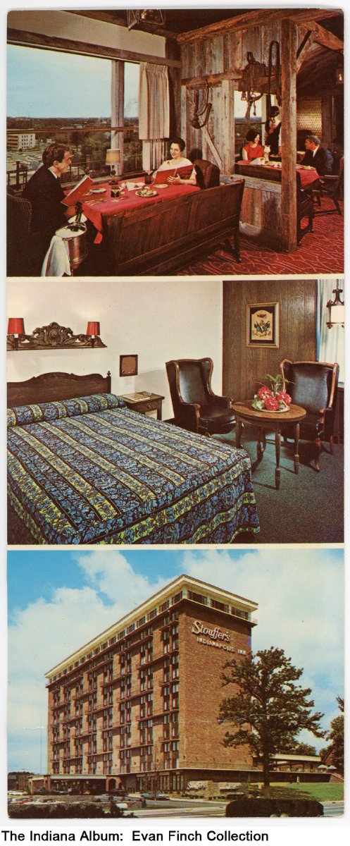 Stouffer S Restaurant And Inn Indianapolis Indiana Circa 1975 1970s Triptych Postcard Of The Stouffer Inn Featuring Views Of The Restaurant Guest Room And Building Exterior The Hotel Operated From 1966 Until
