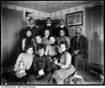 Group posed inside a house, Lagro, Indiana, circa 1905
