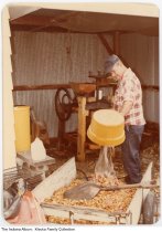 Curt Lorenzen making cider, Fort Wayne, Indiana, 1979