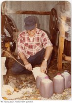 Curt Lorenzen making cider, Fort Wayne, Indiana, 1979