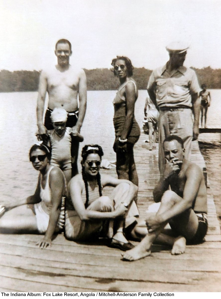 Mitchell family and friends on the Fox Lake pier, Angola, Indiana, 1938