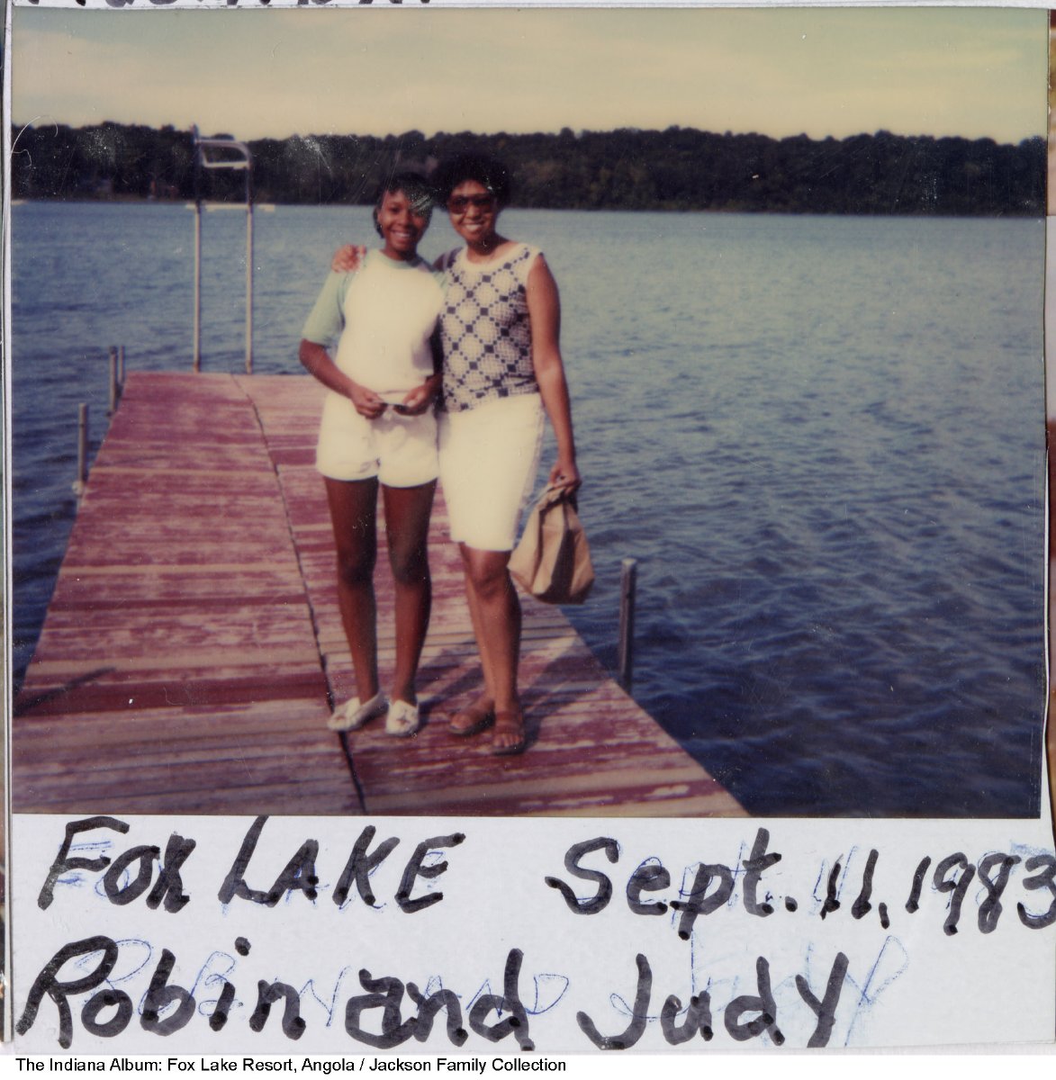 Robin and Judy Lindsay on pier at Fox Lake, Angola, Indiana, 1983