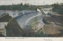 Postcard of an aerial view of a Storage Dam on a river in Columbus, Ohio