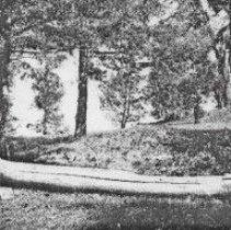 A dugout canoe on Apple Island, Orchard Lake, in early 1900's.