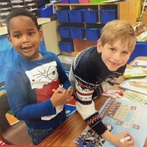 Roosevelt Elmentary School Two Boys Working on Art Project