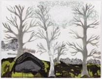 Drawing #11 (trees with rock and cloud)