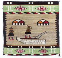 Pictorial Textile Depicting Mudhead Kachina figures and Hopi Rain Cloud Motif