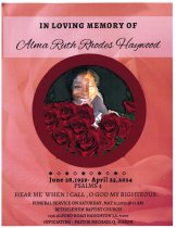 Alma Ruth Rhodes Haywood's Funeral Program Front Page