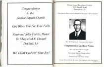 Pages from Galilee Baptist Church's Entrance Service Booklet