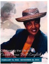 Funeral Program for Carrie Jean Ball English - Front Page