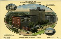 Color postcard depicting the Central Storage Company office and warehouse