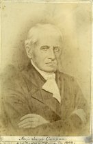 Cabinet card bearing a sepia-toned photograph of a painted head-and-shoulders portrait of Major Joseph Campau