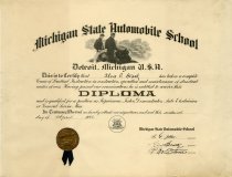 Diploma given to Alva C. Stark by the Michigan State Automobile School