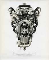 Black and white photographic print of a drawing of a Packard Model 3A-2500 Geared Aircraft Engine