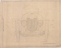 One drawing of the front end of a proposed automobile