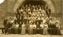 Sepia toned photograph, on board, of the graduating class at Cass Union School