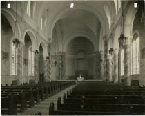 Black & white photographic print depicting the inside of St. Theresa of Avila Catholic Church
