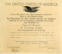 Certificate awarding the Silver Star to Edward Edgar Hartwick, dated April 2, 1927